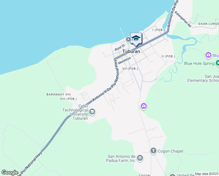map of restaurants, bars, coffee shops, grocery stores, and more near Antonio Y De Pio National Highway in Tuburan