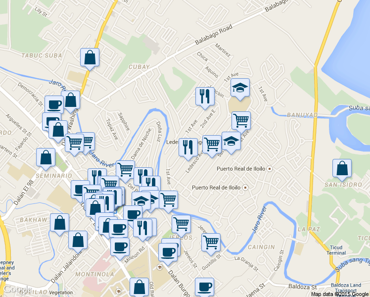 map of restaurants, bars, coffee shops, grocery stores, and more near 2nd Avenue West in Iloilo City