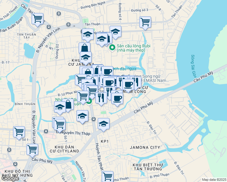 map of restaurants, bars, coffee shops, grocery stores, and more near in District 7