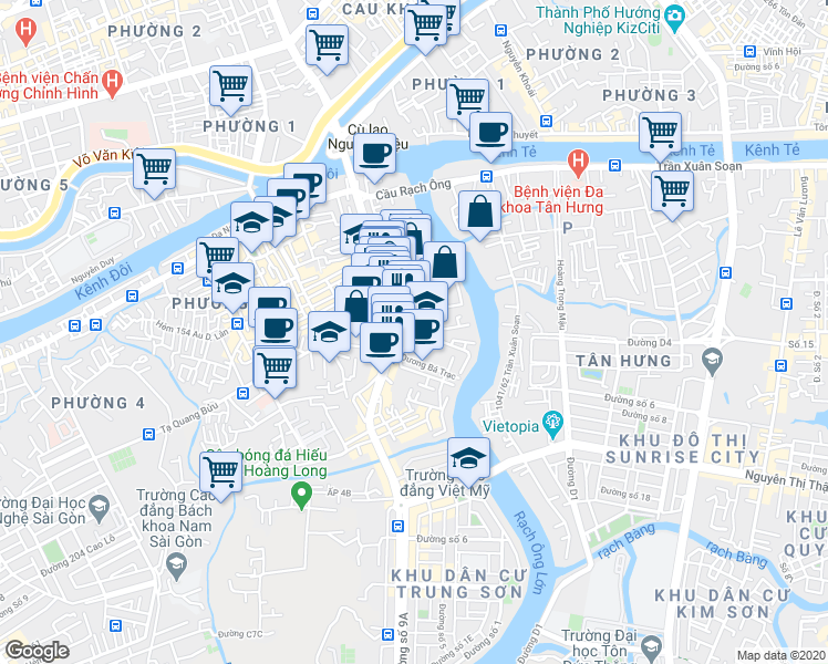 map of restaurants, bars, coffee shops, grocery stores, and more near Dương Bá Trạc in Quận 8