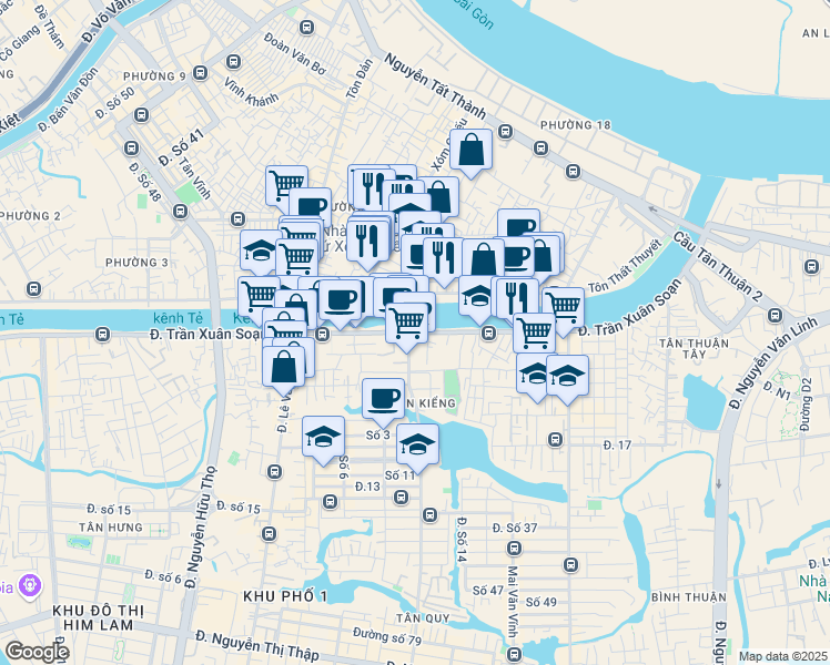 map of restaurants, bars, coffee shops, grocery stores, and more near in Quận 7