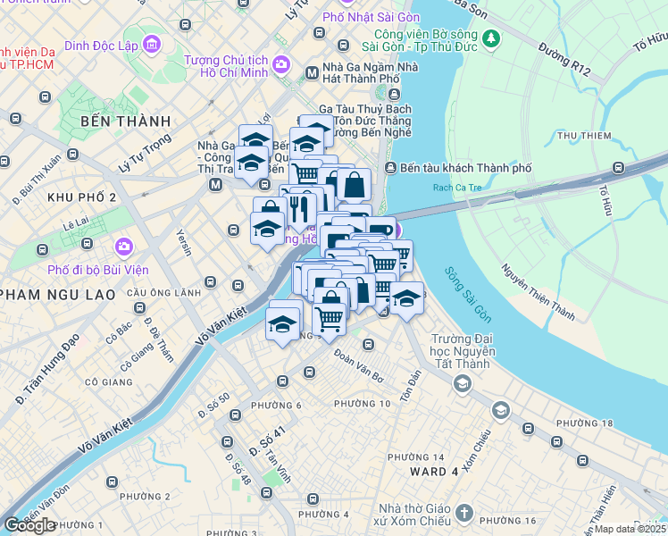 map of restaurants, bars, coffee shops, grocery stores, and more near 9 Nguyễn Trường Tộ in Quận 4