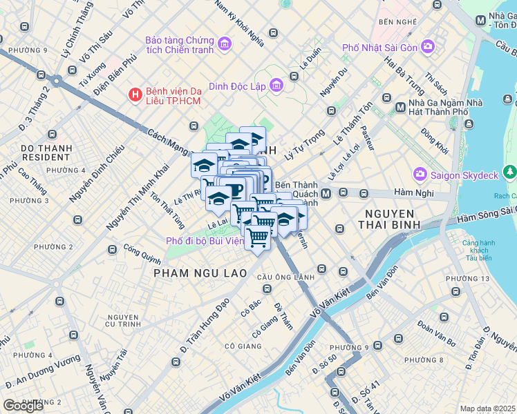 map of restaurants, bars, coffee shops, grocery stores, and more near Lê Lai in Quận 1