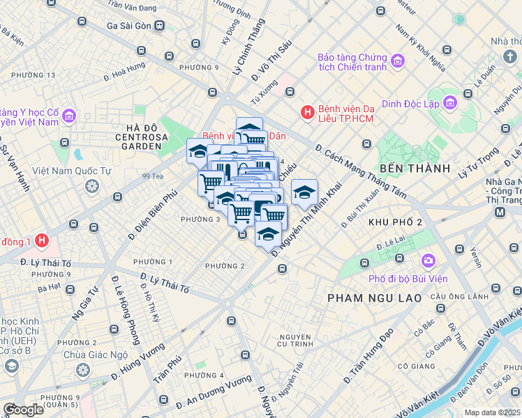 map of restaurants, bars, coffee shops, grocery stores, and more near Nguyễn Đình Chiểu in Quận 3