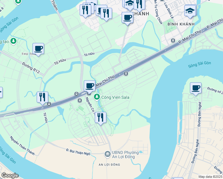 map of restaurants, bars, coffee shops, grocery stores, and more near 62 Hoàng Thế Thiện in Quận 2