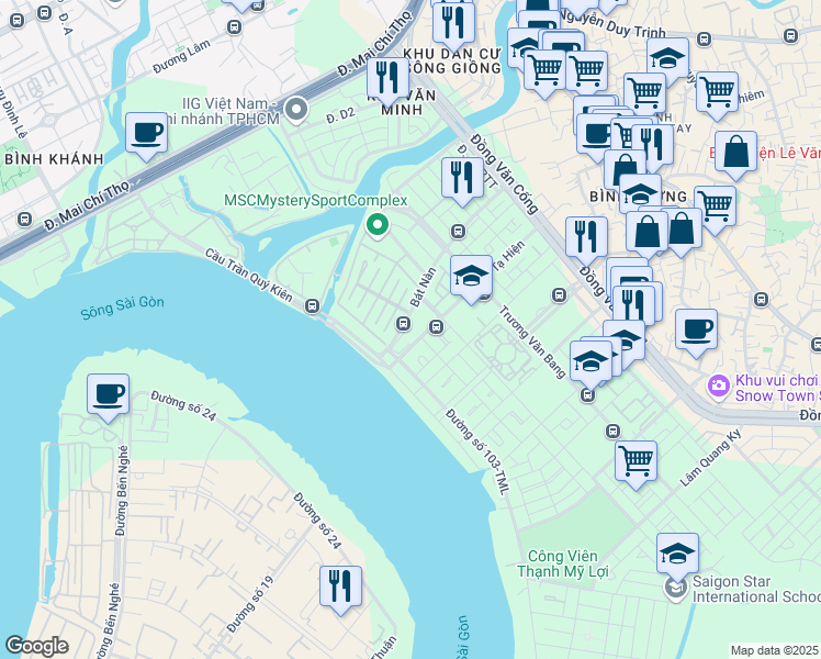 map of restaurants, bars, coffee shops, grocery stores, and more near Bát Nàn in Quận 2