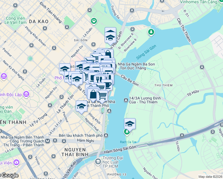 map of restaurants, bars, coffee shops, grocery stores, and more near 2 Đường Tôn Đức Thắng in Quận 1