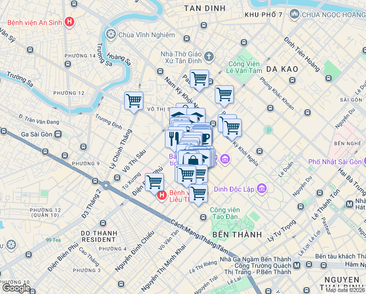 map of restaurants, bars, coffee shops, grocery stores, and more near 59 Trần Quốc Thảo in District 3