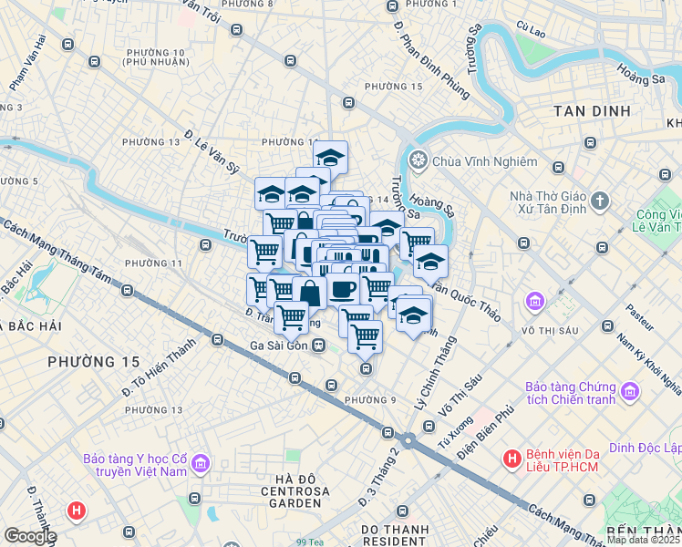 map of restaurants, bars, coffee shops, grocery stores, and more near Đường Lê Văn Sỹ in Quận 3