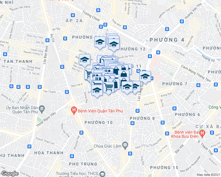 map of restaurants, bars, coffee shops, grocery stores, and more near Đường Hồng Lạc in Tân Bình