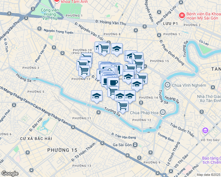 map of restaurants, bars, coffee shops, grocery stores, and more near Đường Lê Văn Sỹ in Quận 3