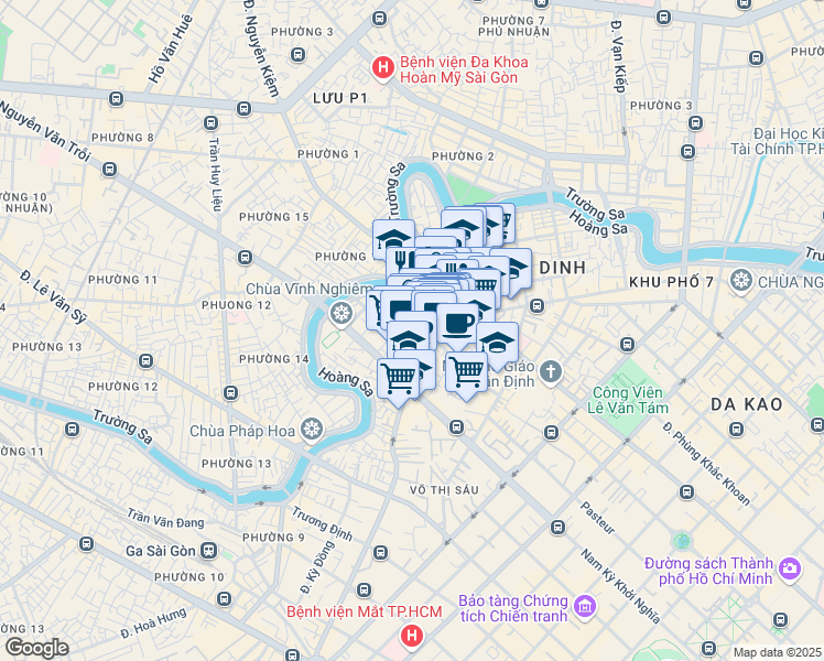 map of restaurants, bars, coffee shops, grocery stores, and more near 183 Đường Song Hành in Quận 2