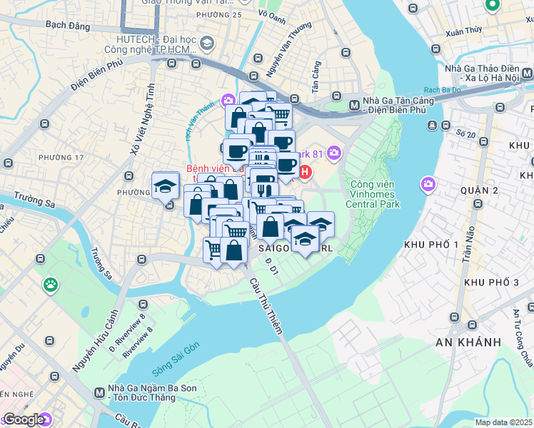 map of restaurants, bars, coffee shops, grocery stores, and more near Nguyễn Hữu Cảnh in Bình Thạnh
