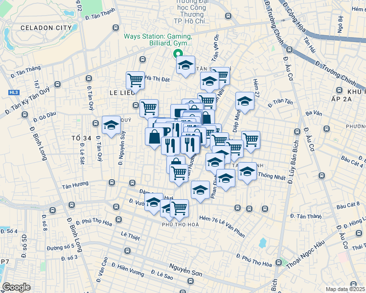 map of restaurants, bars, coffee shops, grocery stores, and more near So Do So 896 Độc Lập in Ho Chi Minh City