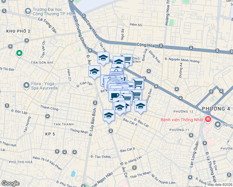 map of restaurants, bars, coffee shops, grocery stores, and more near Trương Công Định in Tân Bình