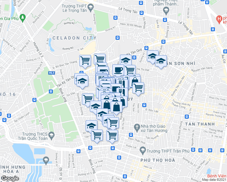map of restaurants, bars, coffee shops, grocery stores, and more near 322/21/3 Đ. Minh Phụng in Quận 11