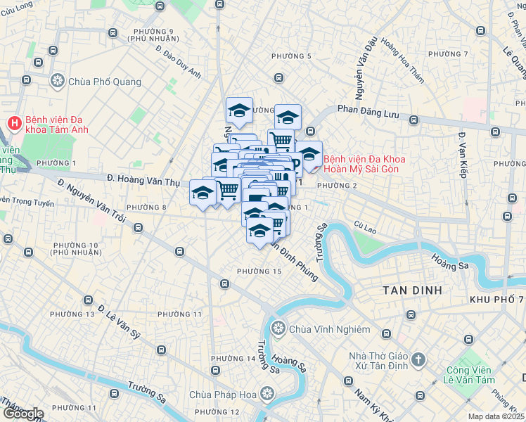 map of restaurants, bars, coffee shops, grocery stores, and more near Phan Đình Phùng in Phú Nhuận