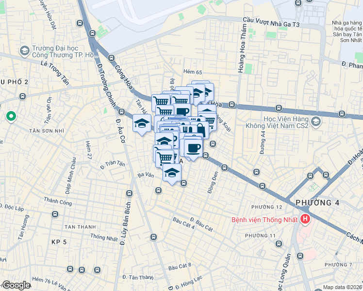 map of restaurants, bars, coffee shops, grocery stores, and more near 395 Đường Trường Chinh in Tân Bình