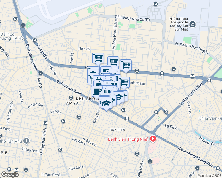 map of restaurants, bars, coffee shops, grocery stores, and more near 84 Hoàng Hoa Thám in Tân Bình