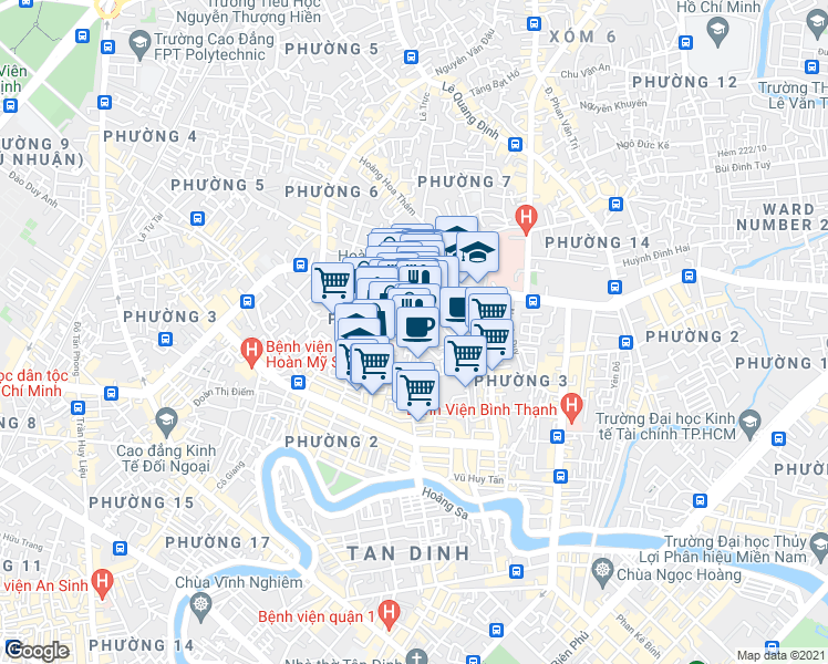 map of restaurants, bars, coffee shops, grocery stores, and more near 181/2/8 Trần Kế Xương in Phú Nhuận