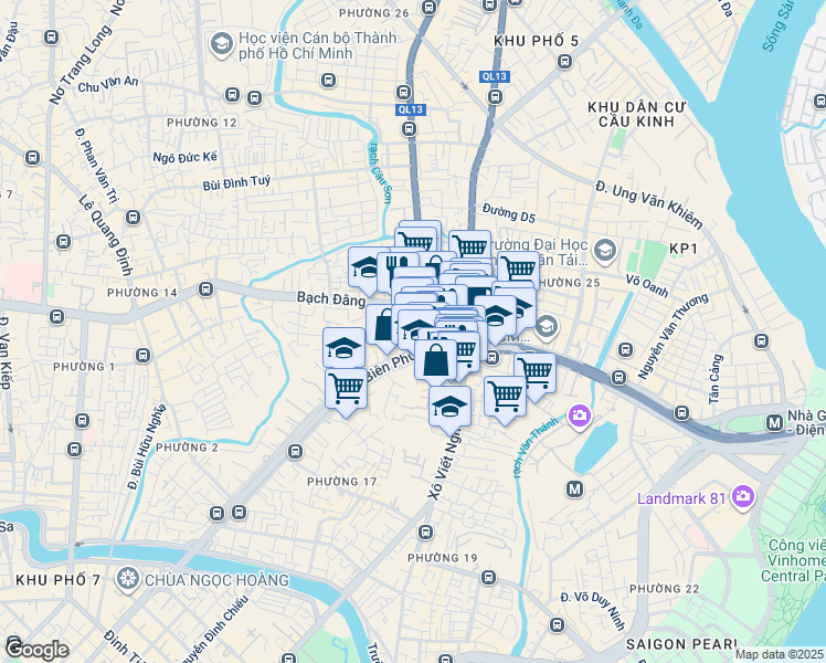 map of restaurants, bars, coffee shops, grocery stores, and more near 335 Điện Biên Phủ in Bình Thạnh