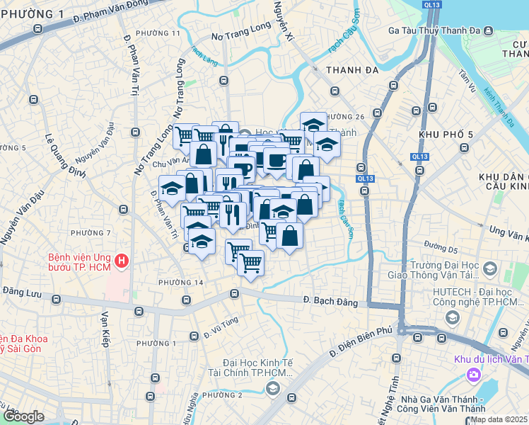 map of restaurants, bars, coffee shops, grocery stores, and more near Bùi Đình Tuý in Bình Thạnh