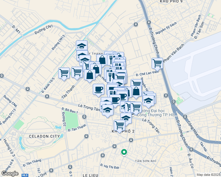 map of restaurants, bars, coffee shops, grocery stores, and more near 41 Nguyễn Hữu Tiến in Tân Phú