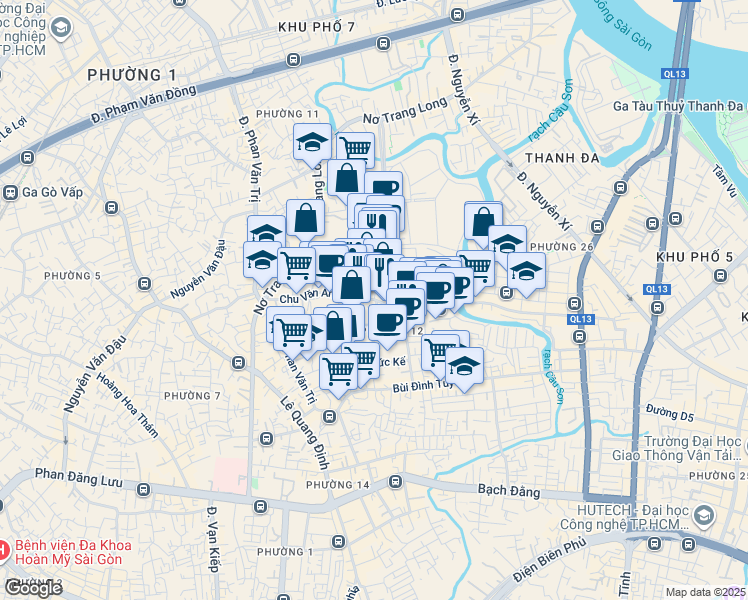 map of restaurants, bars, coffee shops, grocery stores, and more near Phan Chu Trinh in Ho Chi Minh City