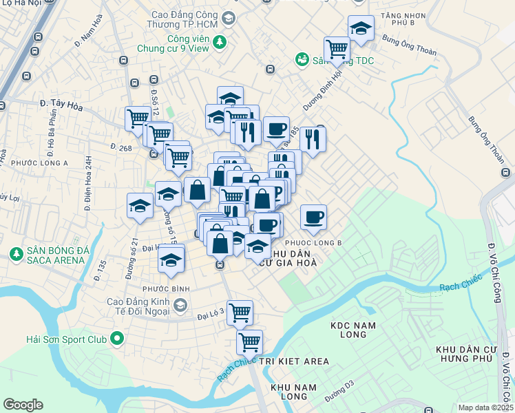 map of restaurants, bars, coffee shops, grocery stores, and more near Đường Số 359 in Quận 9