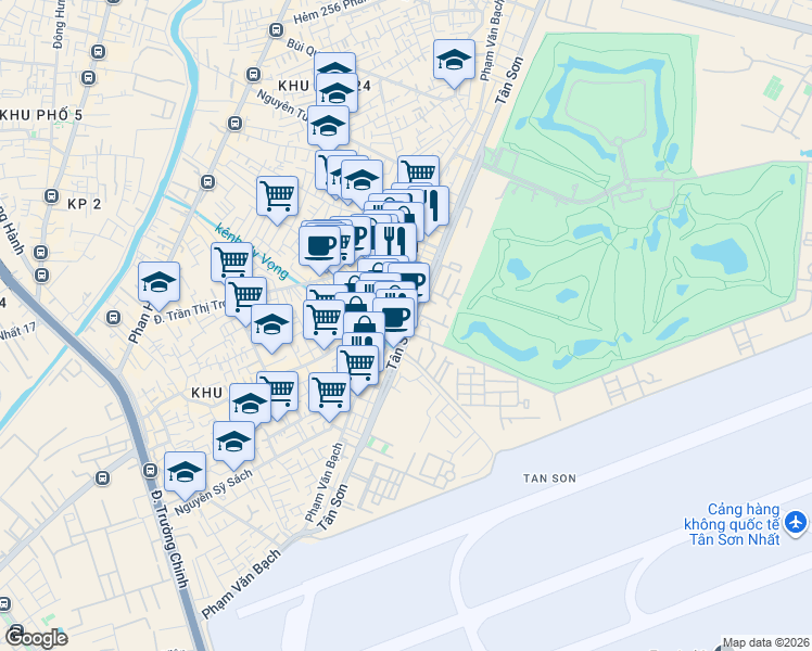 map of restaurants, bars, coffee shops, grocery stores, and more near 291 Đường Tân Sơn in Tân Bình