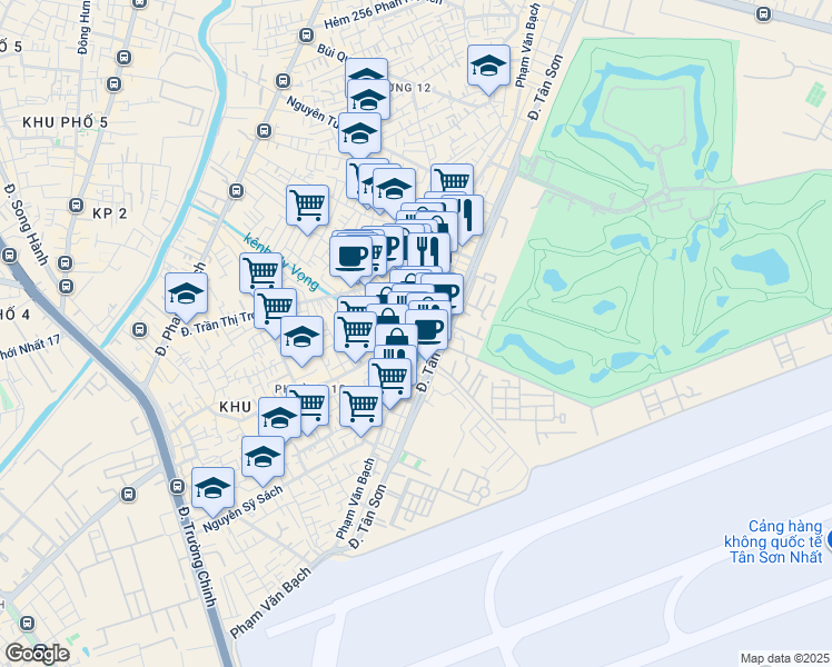 map of restaurants, bars, coffee shops, grocery stores, and more near Phạm Văn Bạch in Tân Bình