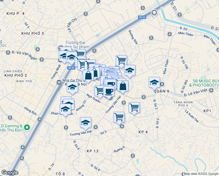 map of restaurants, bars, coffee shops, grocery stores, and more near 151 Lê Văn Việt in 9