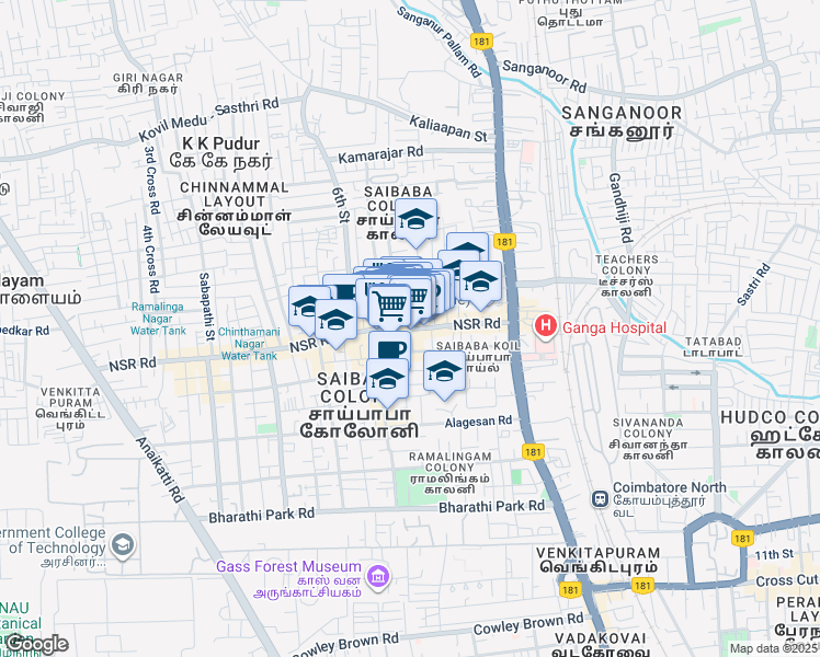 map of restaurants, bars, coffee shops, grocery stores, and more near in Coimbatore