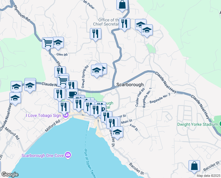 map of restaurants, bars, coffee shops, grocery stores, and more near in Scarborough