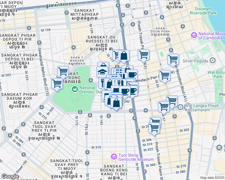 map of restaurants, bars, coffee shops, grocery stores, and more near in Phnom Penh