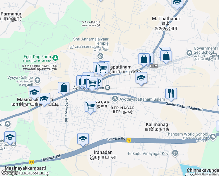 map of restaurants, bars, coffee shops, grocery stores, and more near in Ayodhiyapatinam