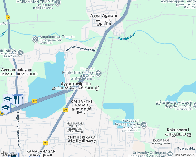 map of restaurants, bars, coffee shops, grocery stores, and more near Trichy-Chennai Highway in Ayyankovilpattu