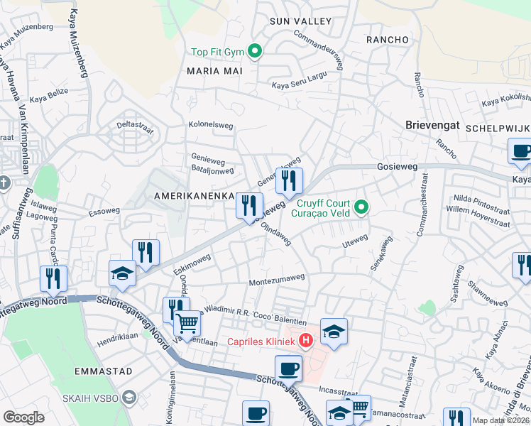 map of restaurants, bars, coffee shops, grocery stores, and more near Gosieweg in Willemstad