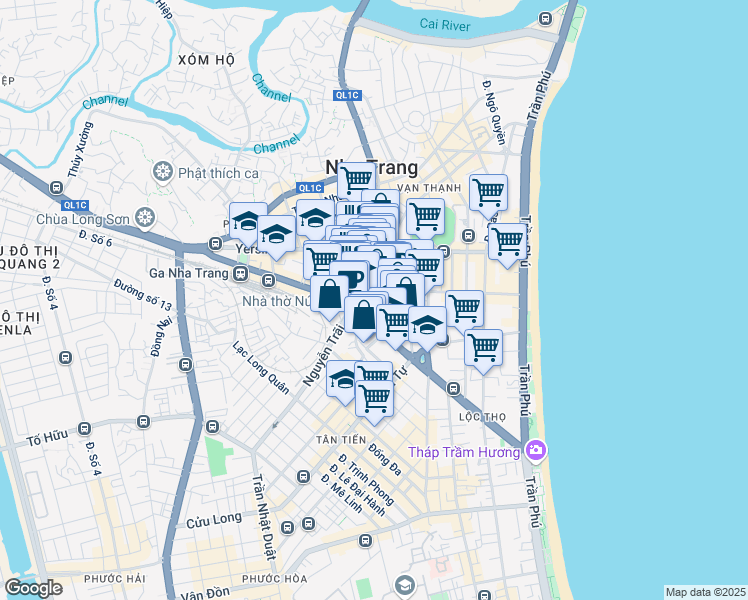 map of restaurants, bars, coffee shops, grocery stores, and more near 34 Lý Tự Trọng in Nha Trang