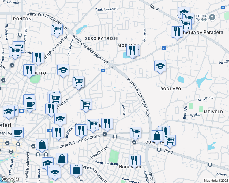 map of restaurants, bars, coffee shops, grocery stores, and more near in Oranjestad