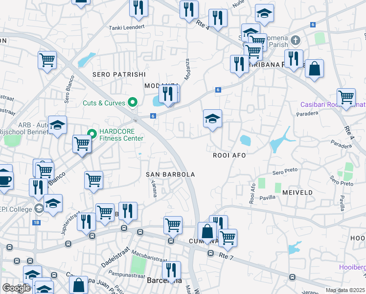 map of restaurants, bars, coffee shops, grocery stores, and more near in Oranjestad