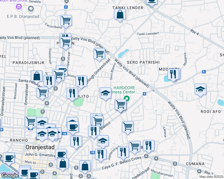 map of restaurants, bars, coffee shops, grocery stores, and more near in Oranjestad