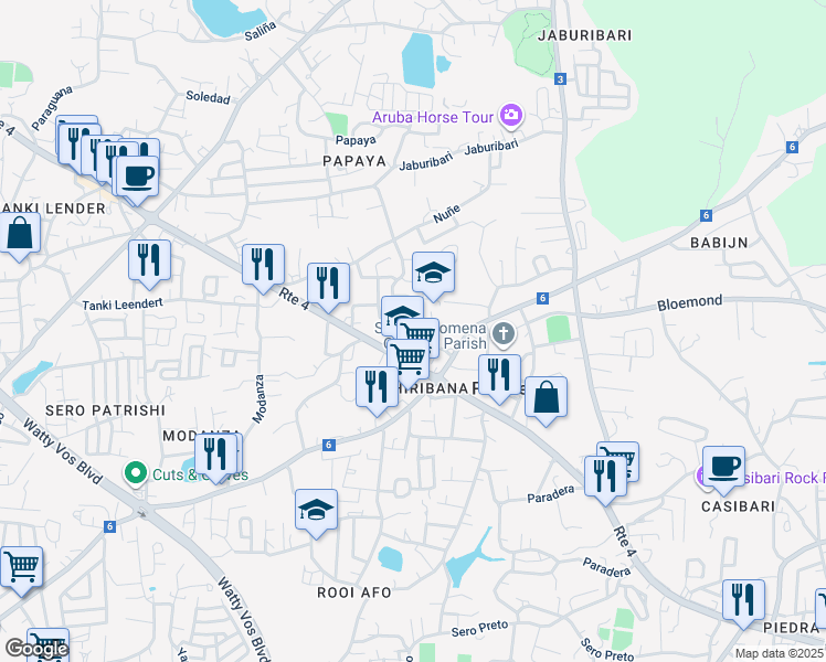 map of restaurants, bars, coffee shops, grocery stores, and more near in Oranjestad