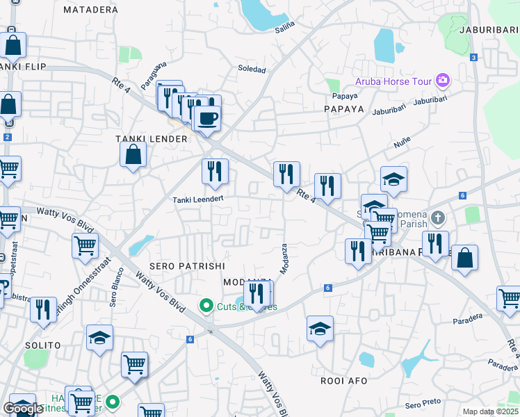 map of restaurants, bars, coffee shops, grocery stores, and more near in Oranjestad