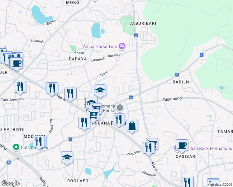 map of restaurants, bars, coffee shops, grocery stores, and more near in Paradera
