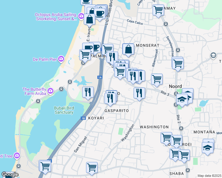 map of restaurants, bars, coffee shops, grocery stores, and more near in Noord