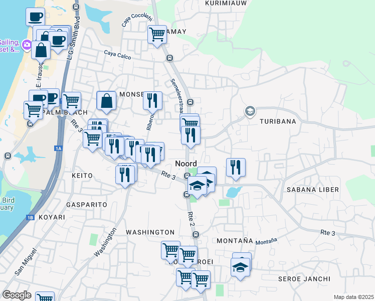map of restaurants, bars, coffee shops, grocery stores, and more near in Noord
