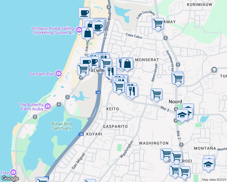 map of restaurants, bars, coffee shops, grocery stores, and more near in Noord