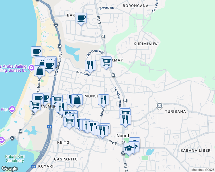 map of restaurants, bars, coffee shops, grocery stores, and more near in Noord