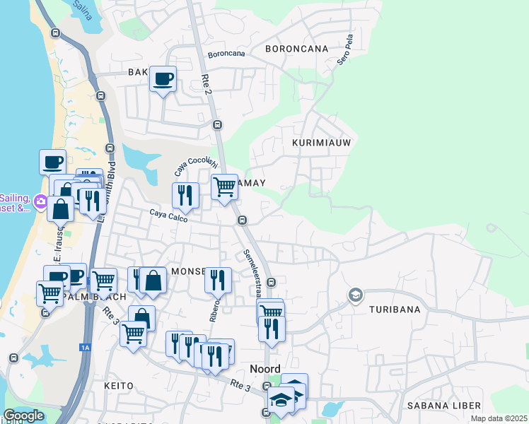 map of restaurants, bars, coffee shops, grocery stores, and more near in Noord